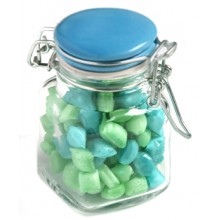 CORPORATE COLOURED HUMBUGS IN GLASS CLIP LOCK JAR 80G